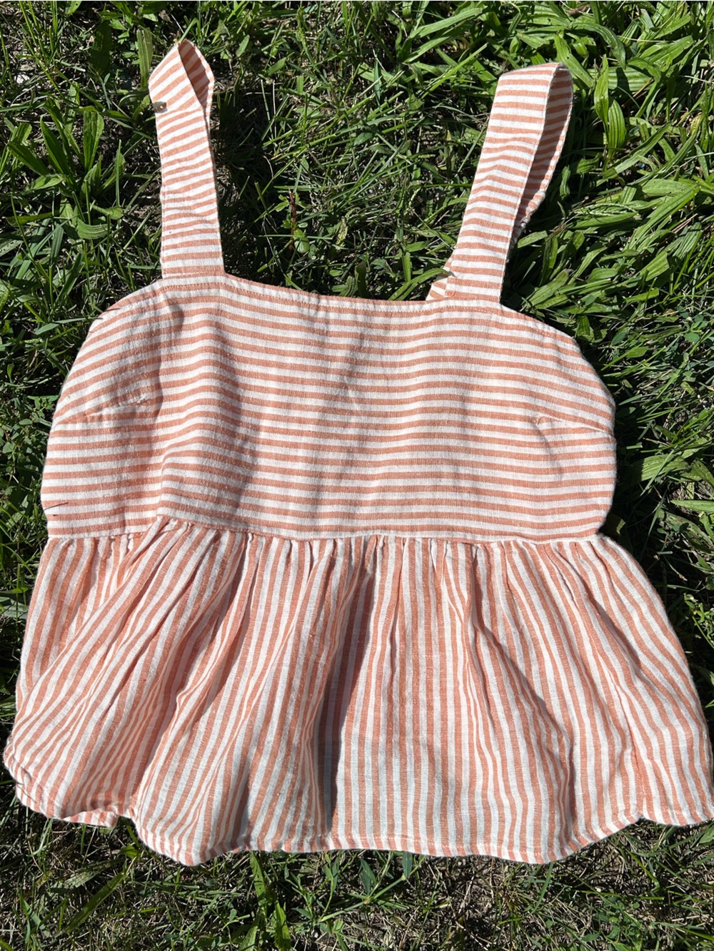 American Eagle Smocked Striped Crop Top Peach Cream NWT Size S